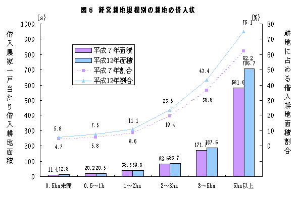 図６ 経営耕地規模別の耕地借入状況