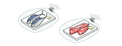 ビニール袋に入った肉・魚のイラスト