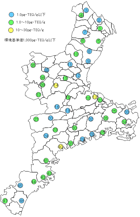 平成14年度ダイオキシン類一般土壌調査結果(地図)