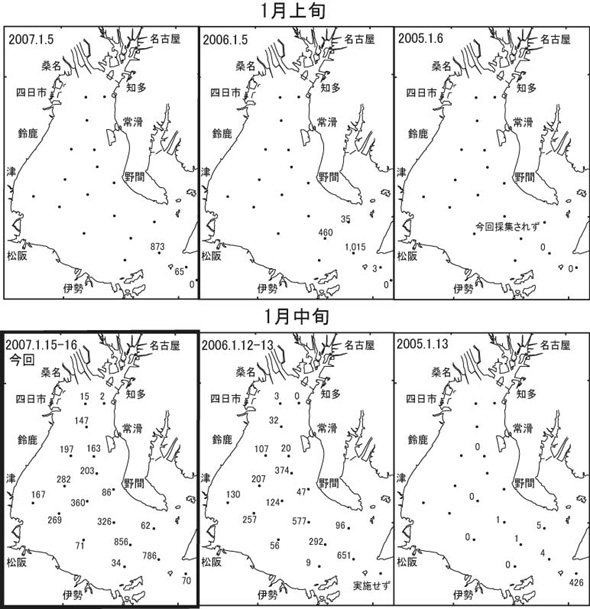 ボンゴネットによるイカナゴ仔魚採集量