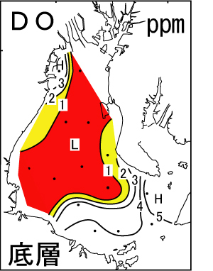 底層溶存酸素量水平分布（9月25日）