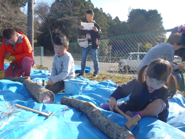 菌打ち体験をする子供たち