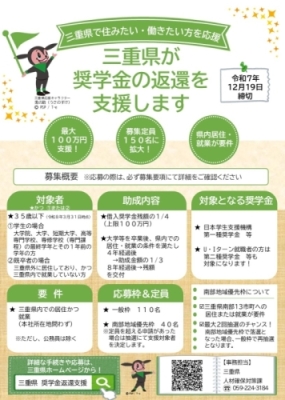 三重県が若者の奨学金の返還を支援します!